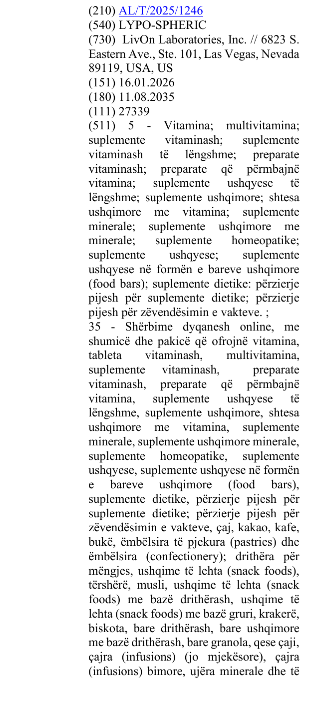 Zëri i markës LYPO-SPHERIC në buletin