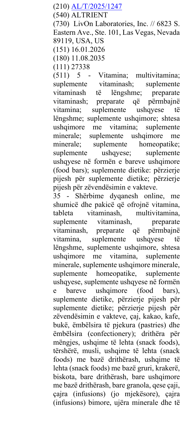 Zëri i markës ALTRIENT në buletin