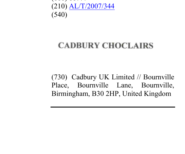 Zëri i markës CADBURY CHOCLAIRS në buletin
