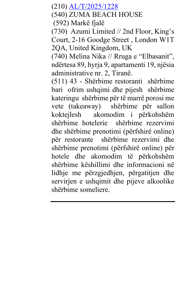 Zëri i markës ZUMA BEACH HOUSE në buletin