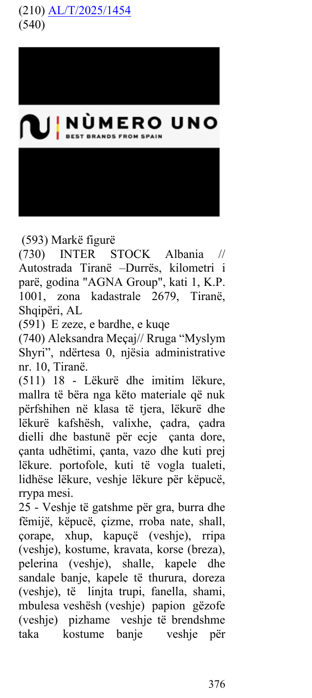 Zëri i markës NUMERO UNO në buletin