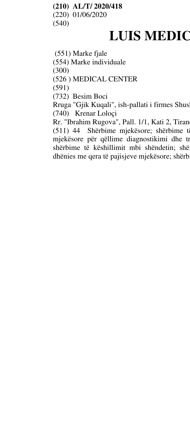 Zëri i markës LUIS MEDICAL CENTER në buletin