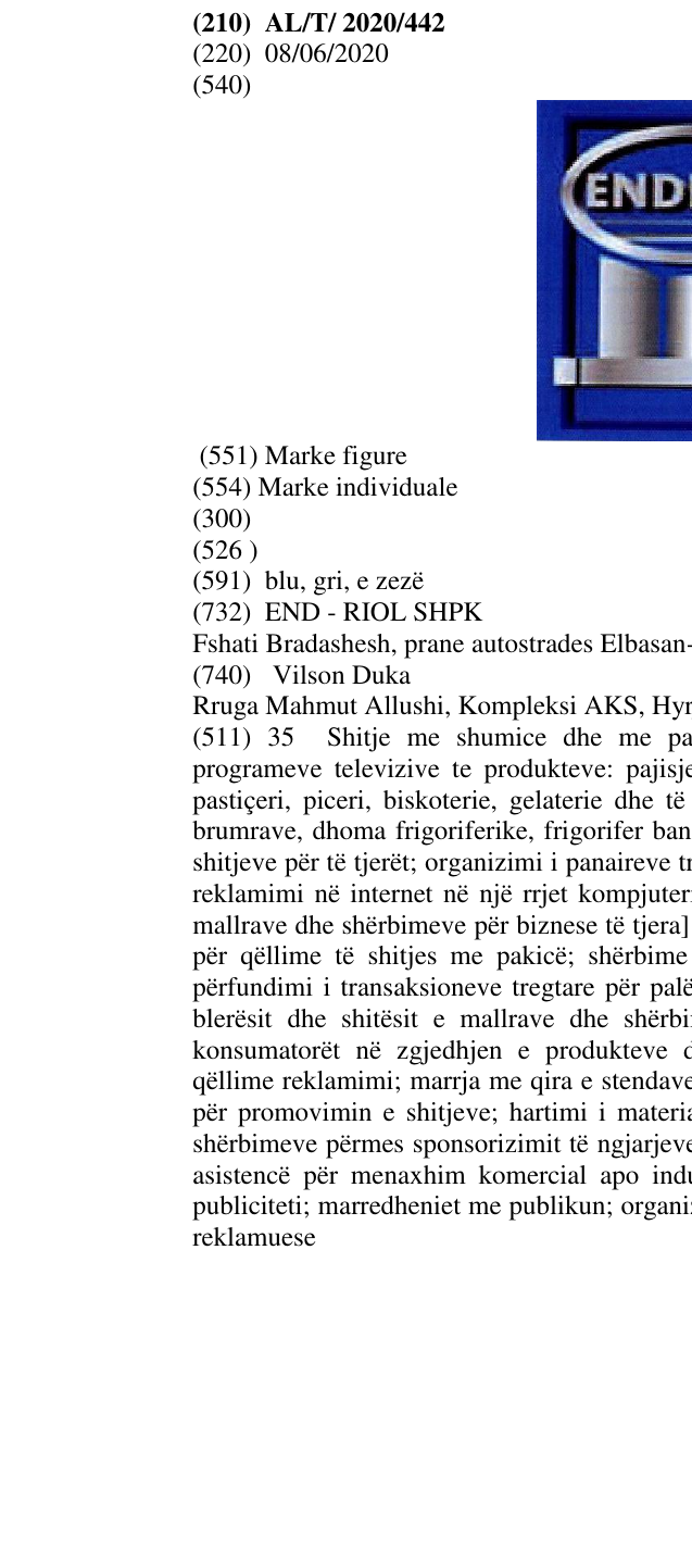 Zëri i markës ENDRIOL në buletin