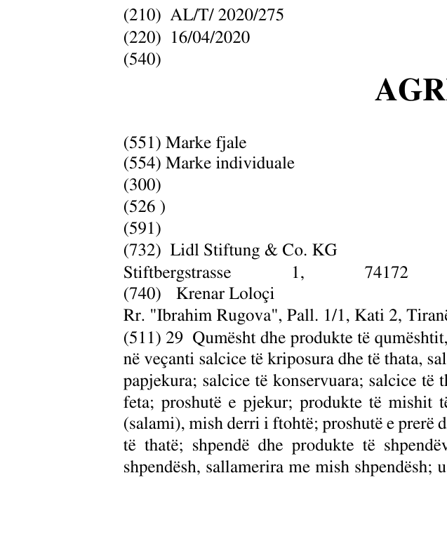 Zëri i markës AGRIKIA në buletin