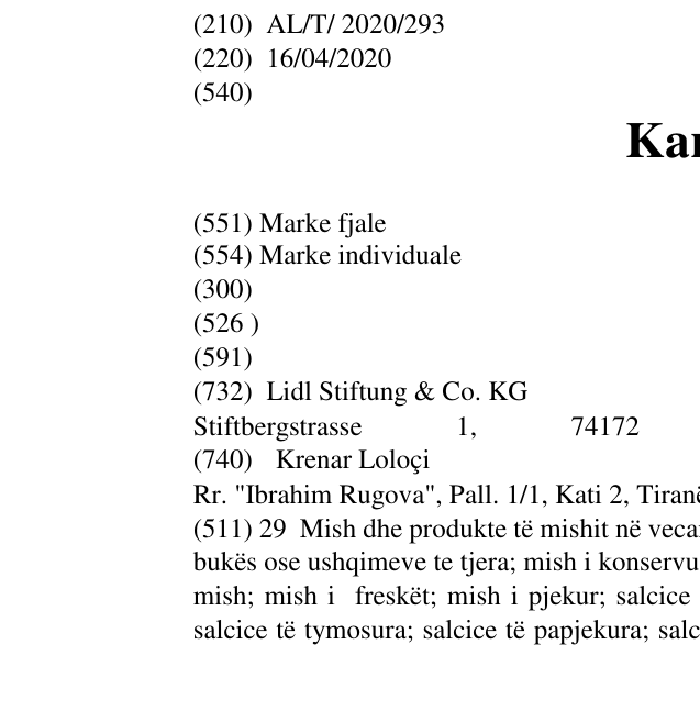 Zëri i markës Kardis në buletin