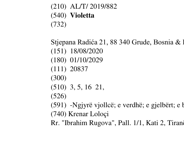 Zëri i markës Violetta në buletin