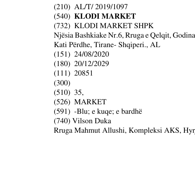Zëri i markës KLODI MARKET në buletin