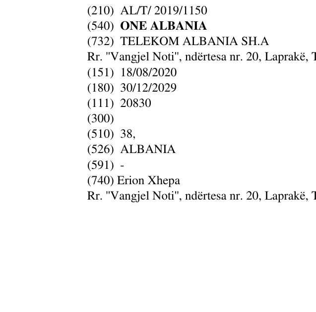 Zëri i markës ONE ALBANIA në buletin