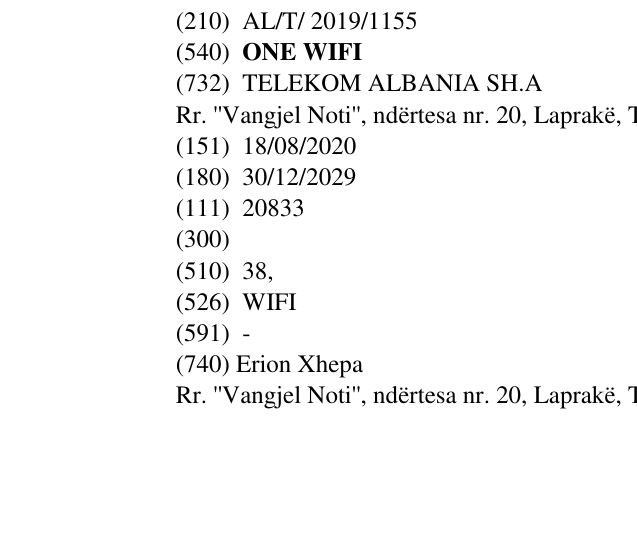 Zëri i markës ONE WIFI në buletin