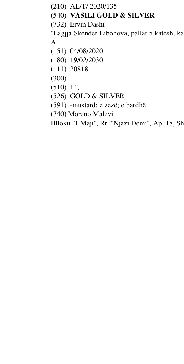 Zëri i markës VASILI GOLD & SILVER në buletin
