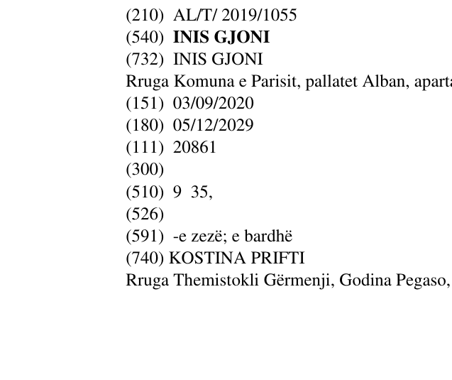 Zëri i markës INIS GJONI në buletin