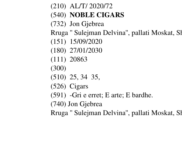 Zëri i markës NOBLE CIGARS në buletin