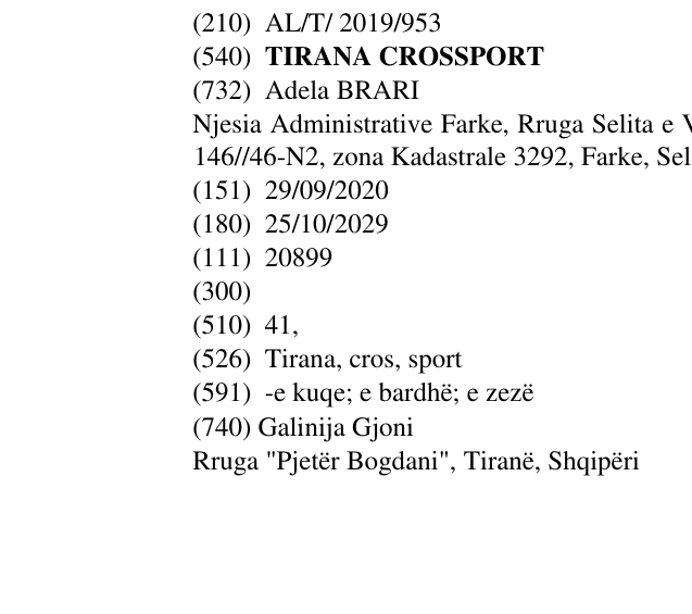 Zëri i markës TIRANA CROSSPORT në buletin