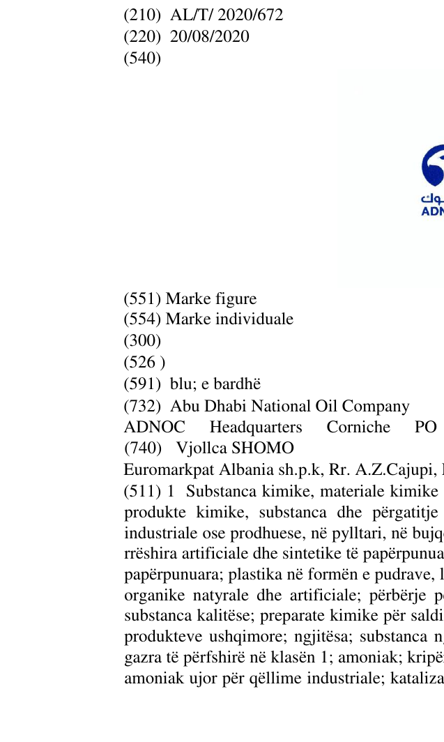 Zëri i markës ADNOC أدنوك në buletin