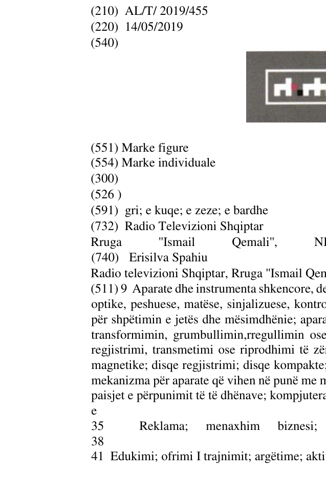 Zëri i markës RTSH RADIO TELEVIZIONI SHQIPTAR në buletin