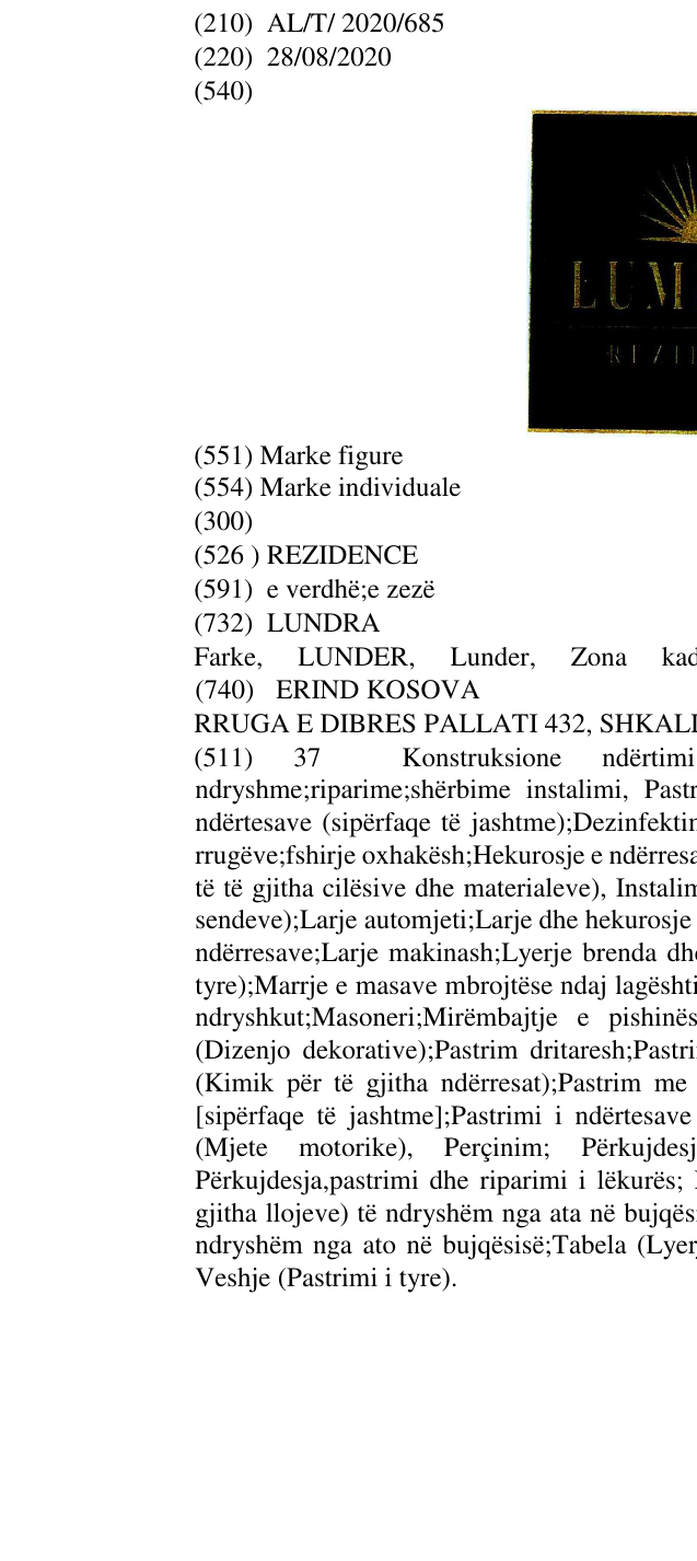 Zëri i markës REZIDENCE në buletin