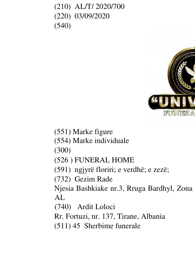 Zëri i markës FUNERAL HOME në buletin