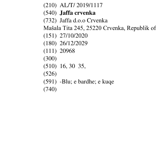 Zëri i markës Jaffa crvenka në buletin