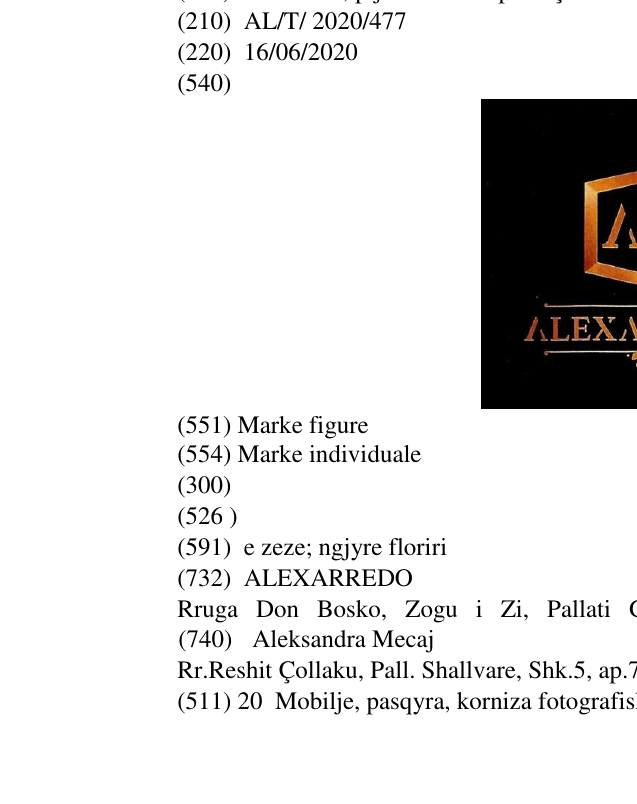 Zëri i markës ALEXARREDO në buletin