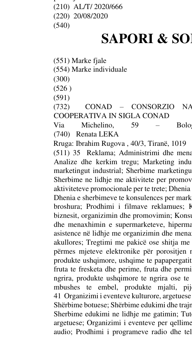 Zëri i markës SAPORI & SORRISI CONAD në buletin
