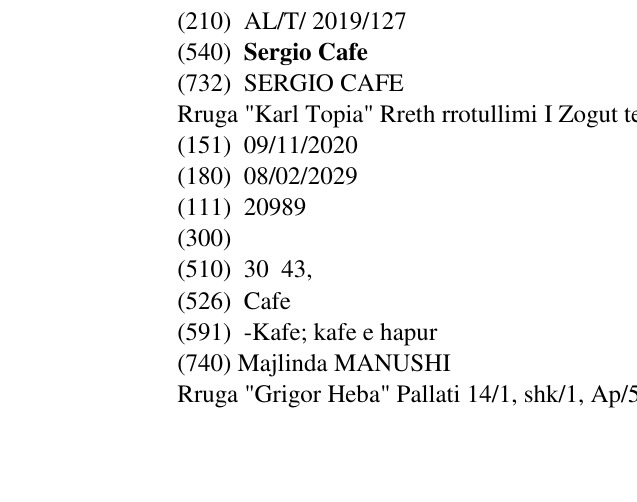 Zëri i markës Sergio Cafe në buletin