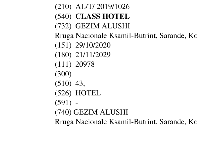 Zëri i markës CLASS HOTEL në buletin