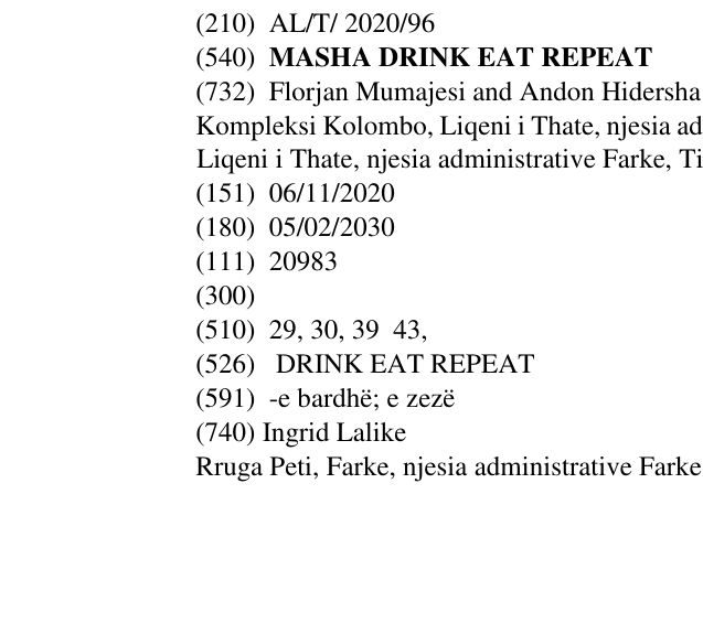 Zëri i markës MASHA DRINK EAT REPEAT në buletin