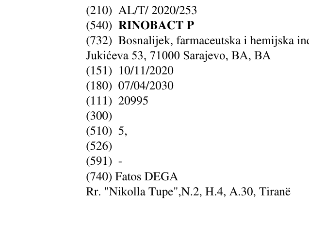 Zëri i markës RINOBACT P në buletin