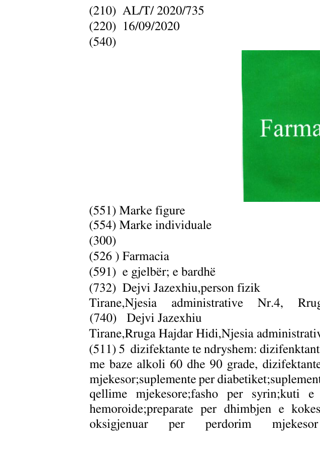 Zëri i markës Farmacia në buletin
