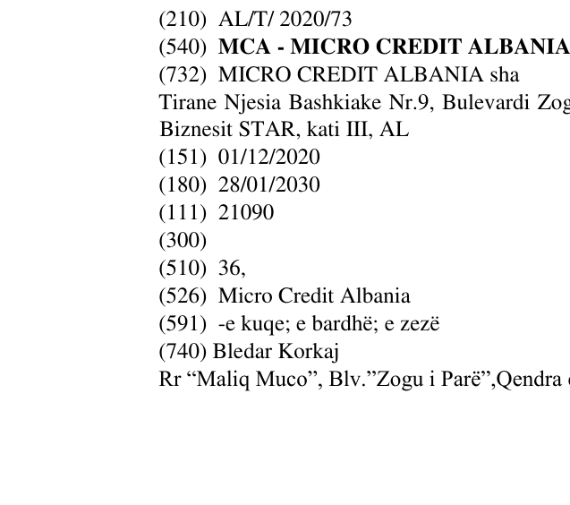 Zëri i markës MCA - MICRO CREDIT ALBANIA në buletin