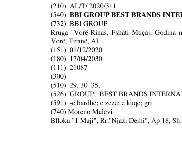 Zëri i markës BBI GROUP BEST BRANDS INTERNATIONALLY në buletin