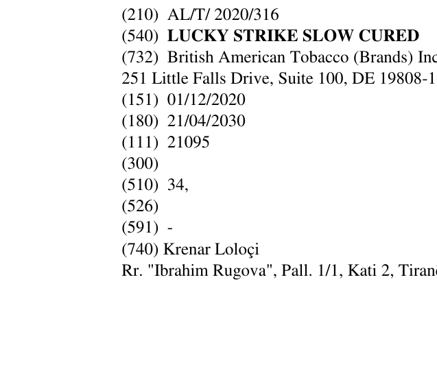 Zëri i markës LUCKY STRIKE SLOW CURED në buletin