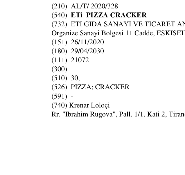 Zëri i markës ETi PIZZA CRACKER në buletin