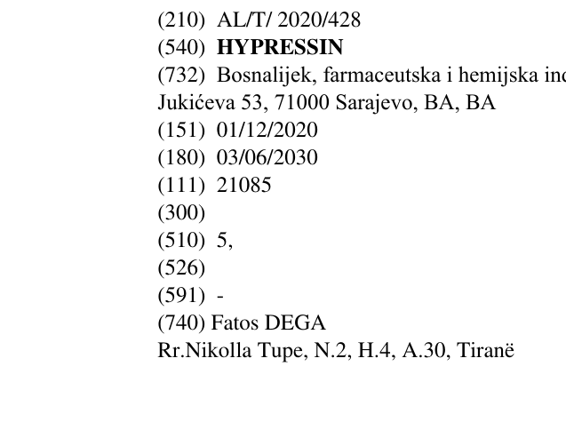 Zëri i markës HYPRESSIN në buletin