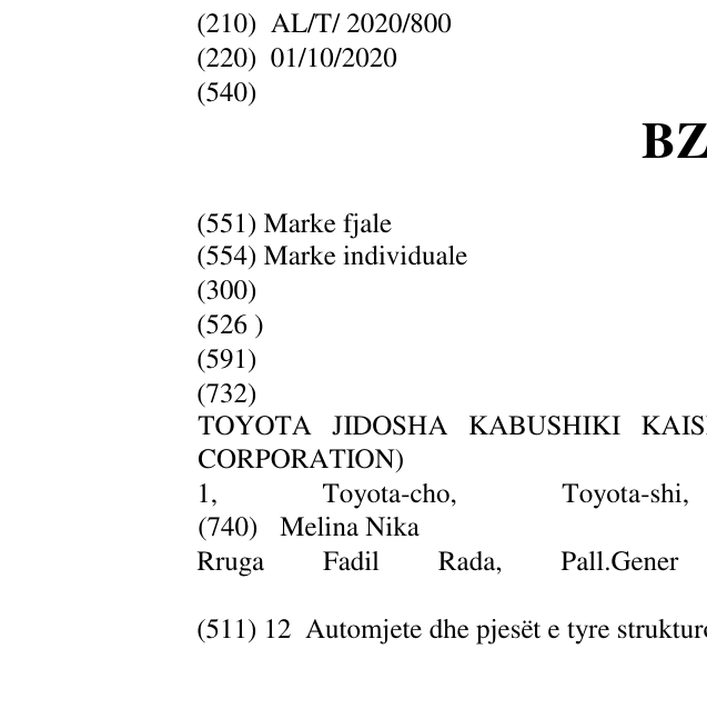 Zëri i markës BZ2X në buletin
