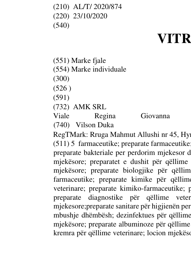 Zëri i markës VITREVIT në buletin