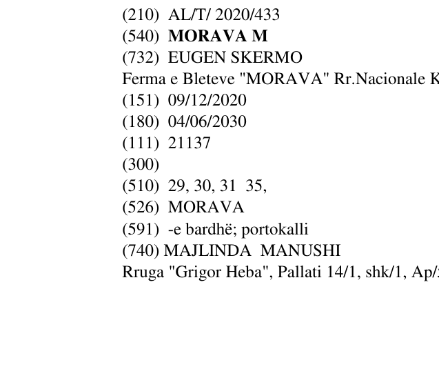 Zëri i markës MORAVA M në buletin