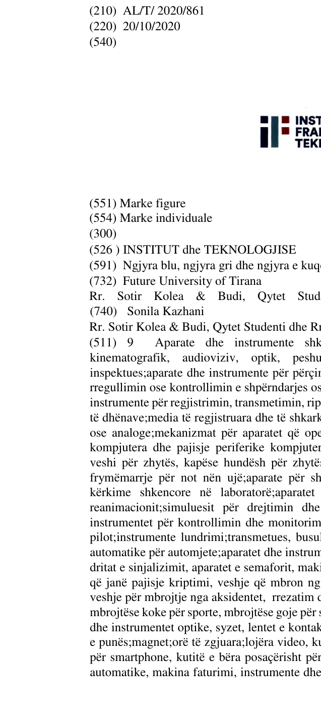 Zëri i markës INSTITUT dhe TEKNOLOGJISE në buletin