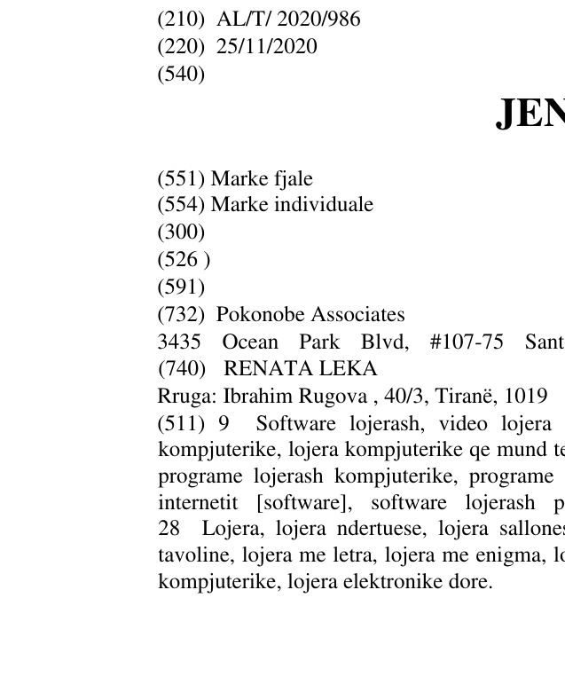 Zëri i markës JENGA në buletin