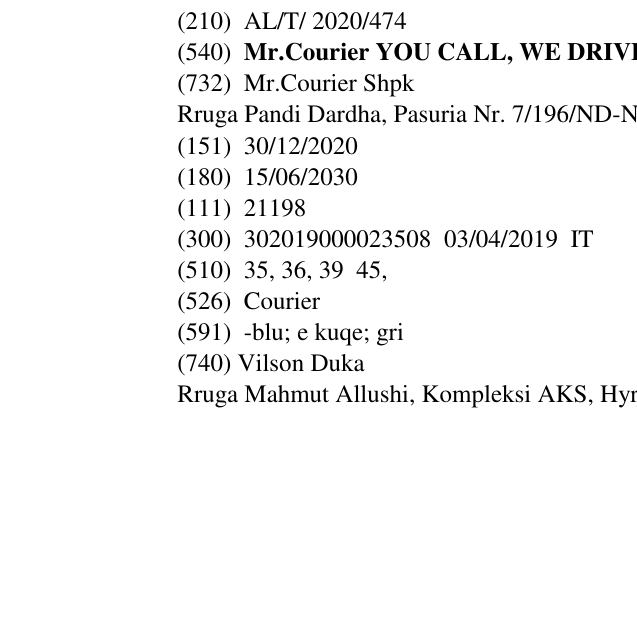 Zëri i markës Mr.Courier YOU CALL, WE DRIVE në buletin