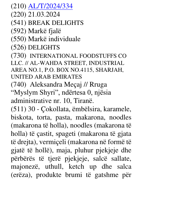 Zëri i markës DELIGHTS në buletin