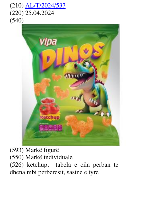 Zëri i markës ketchup; tabela e cila perban te dhena mbi perberesit, sasine e tyre 45 në buletin