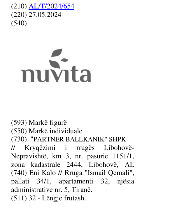 Zëri i markës NUVITA në buletin