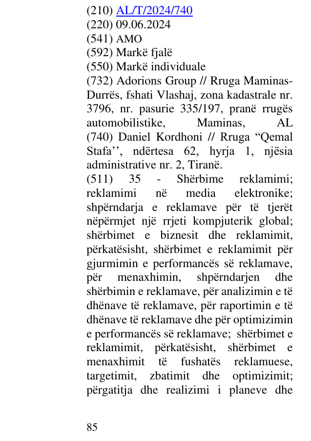 Zëri i markës AMOR në buletin