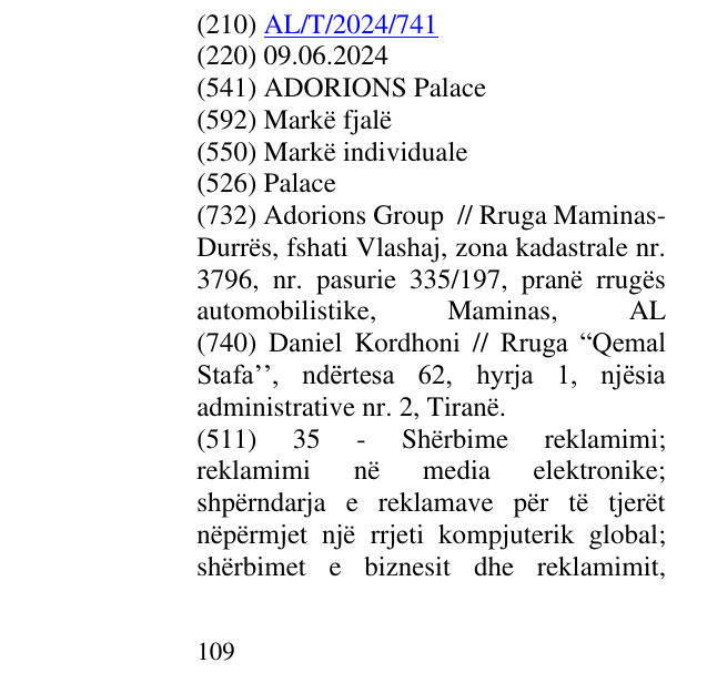 Zëri i markës Palace në buletin