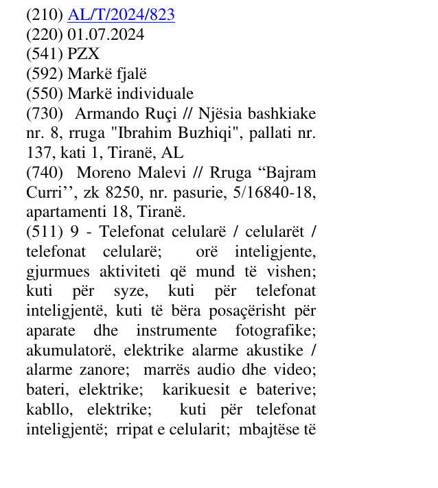 Zëri i markës PZX në buletin