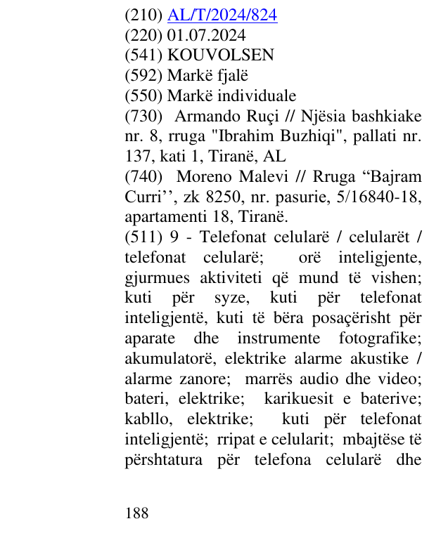 Zëri i markës KOUVOLSEN në buletin