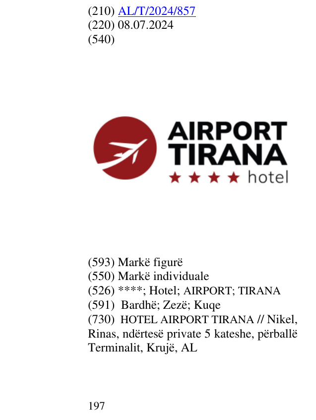 Zëri i markës ****; Hotel; AIRPORT; TIRANA në buletin