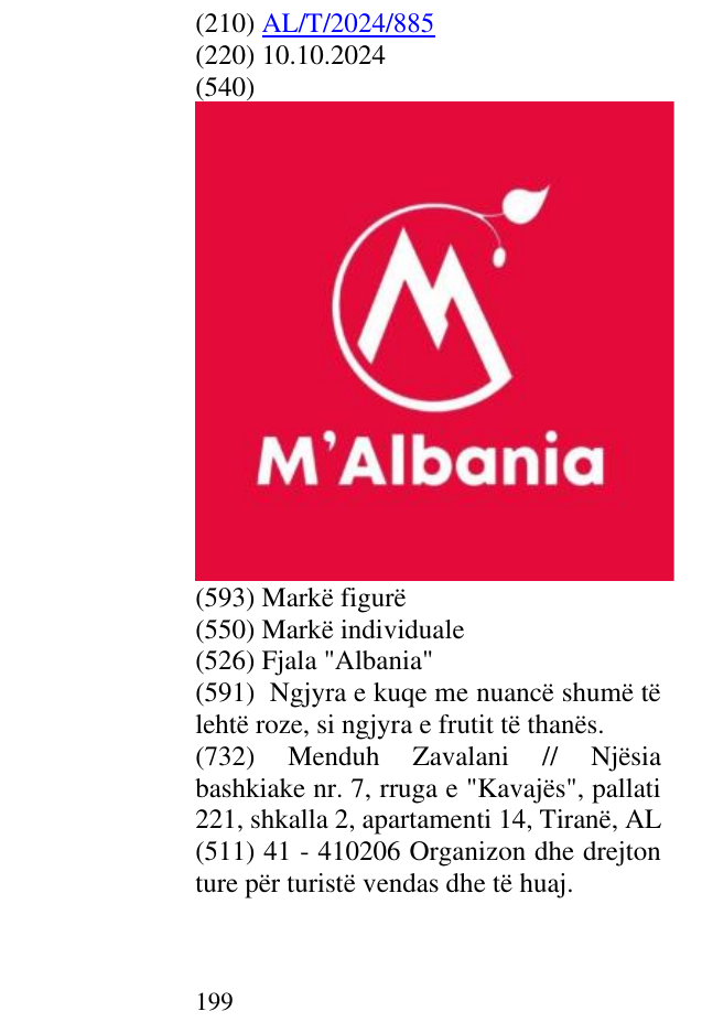 Zëri i markës Fjala "Albania" në buletin