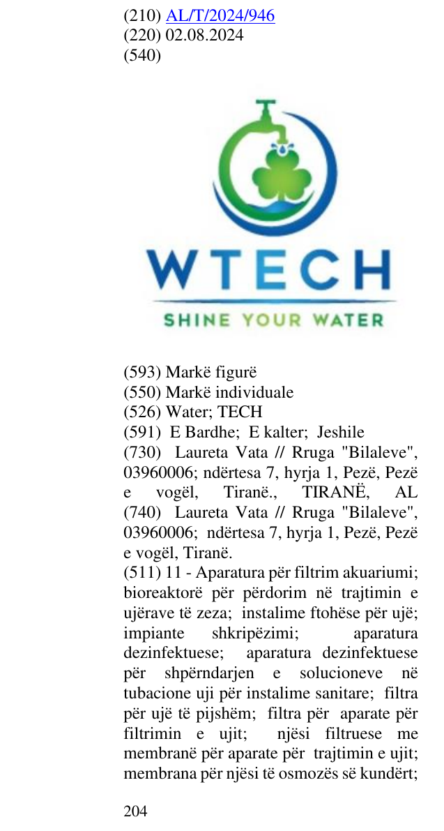 Zëri i markës Water; TECH në buletin